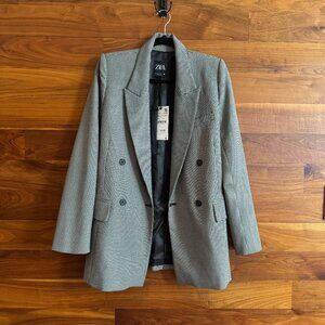 NWT Zara Double Breasted Checkered Oversized Blazer XS